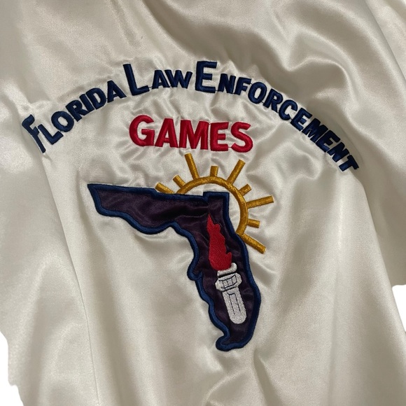 Vintage Hilton White Satin Bomber Jacket Florida Law Enforcement Games Men’s XL - Picture 7 of 15